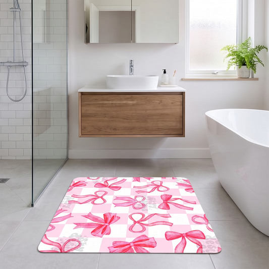 Bow Pattern Square Washable Floor Mat in bathroom