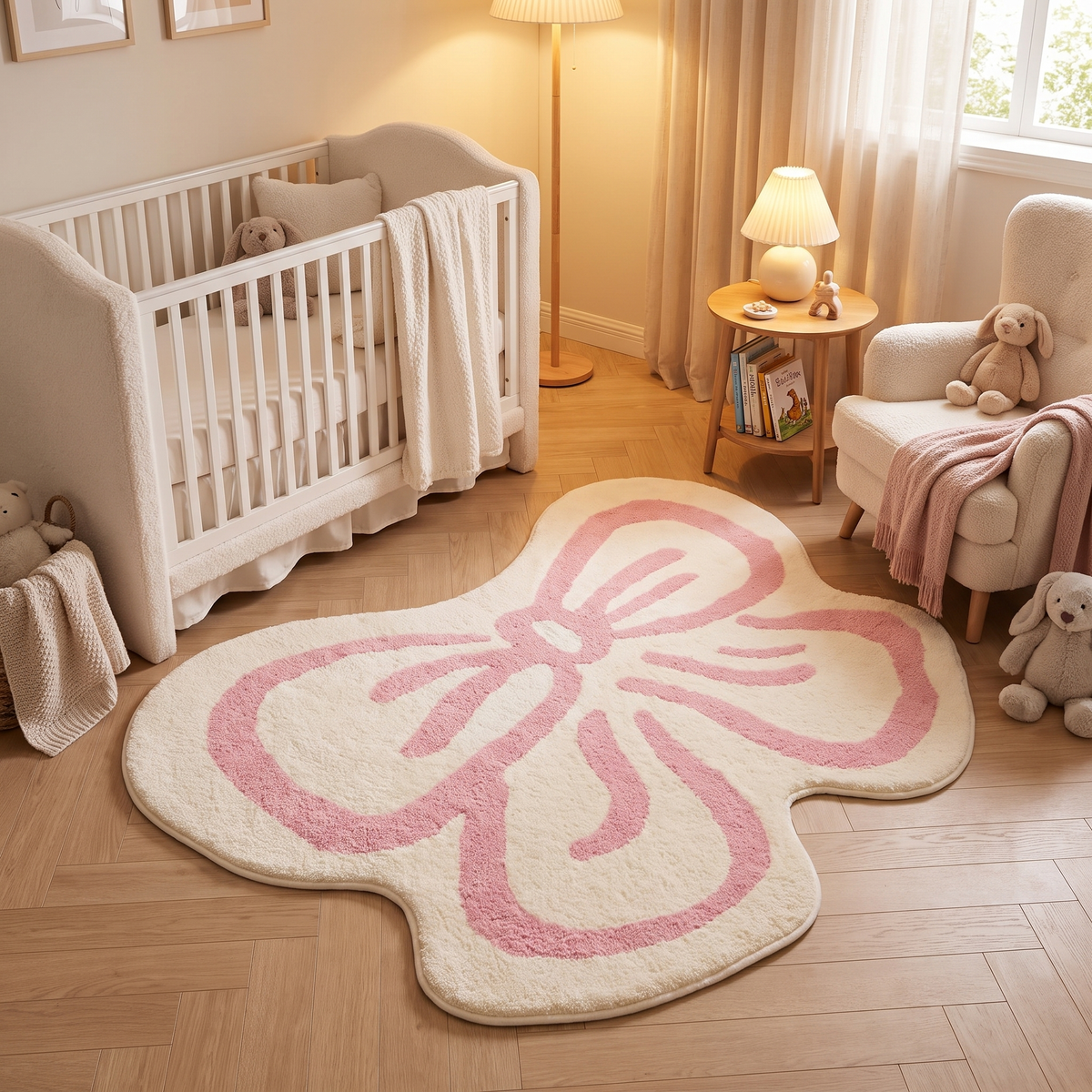 Bow-Shaped Plush Accent Rug in bedroom