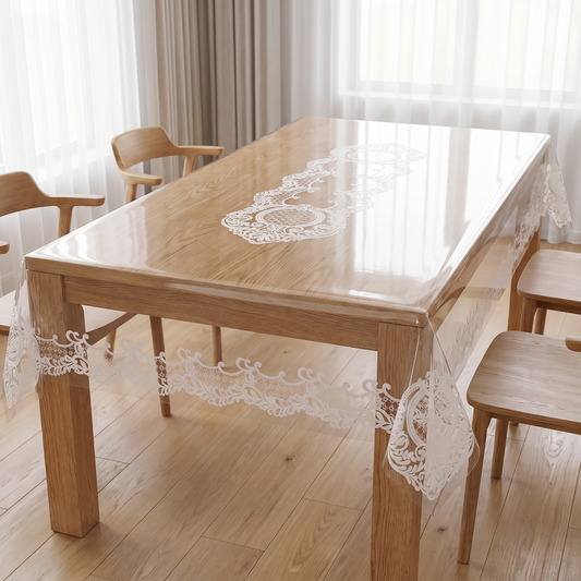 Clear PVC Table Protector fitted on dining table