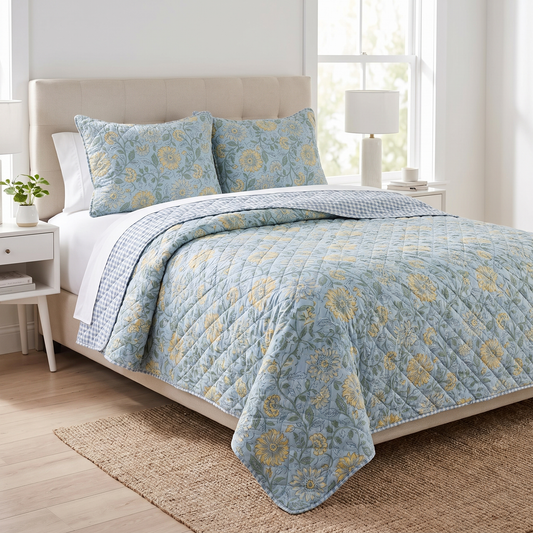 Garden Party Quilt and Sham Set King styled on bed