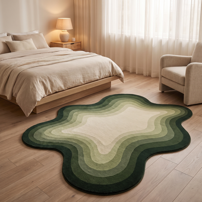Green Ombre Stripe Fluffy Accent Rug in living room