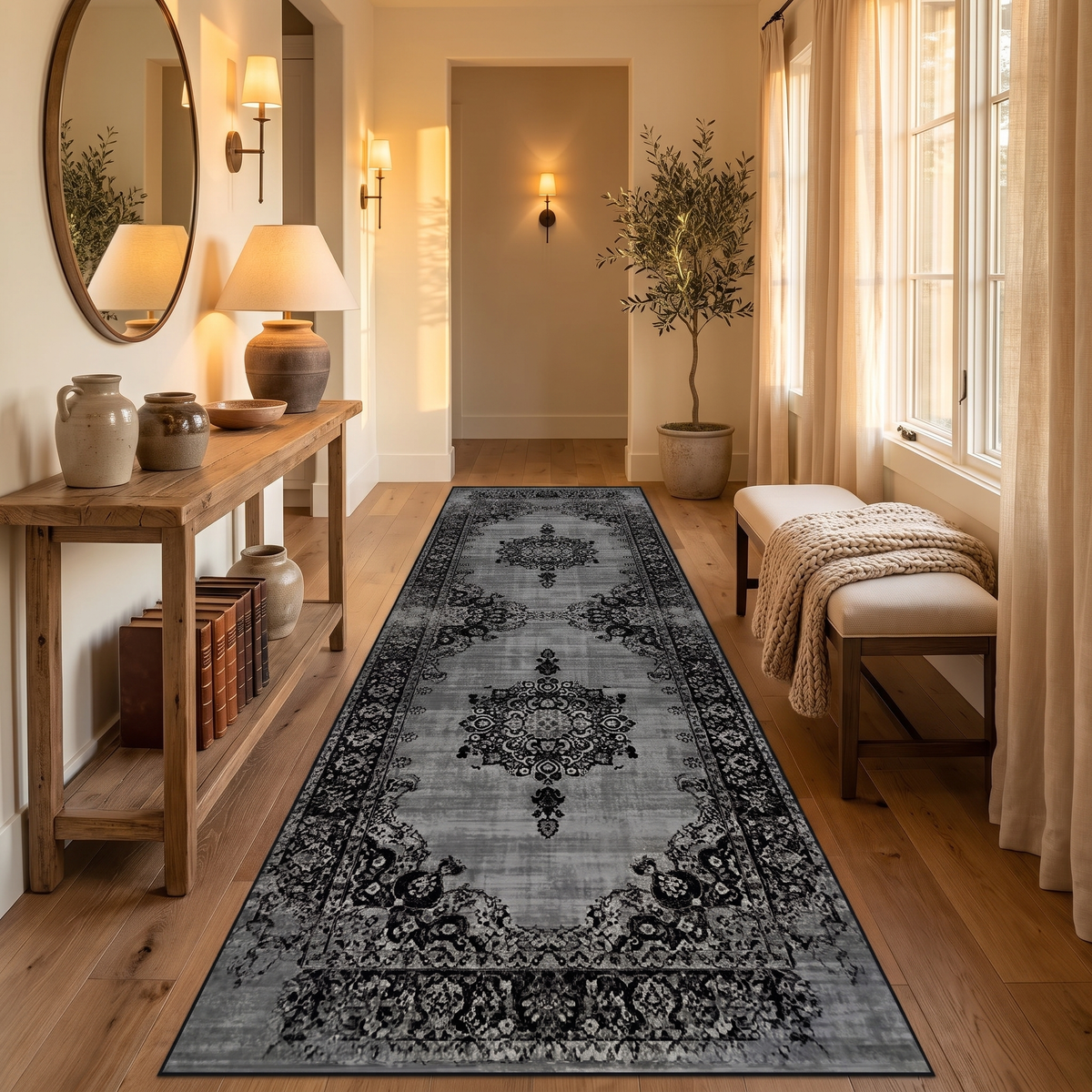 Vintage Persian Machine Washable Runner Rug in hallway