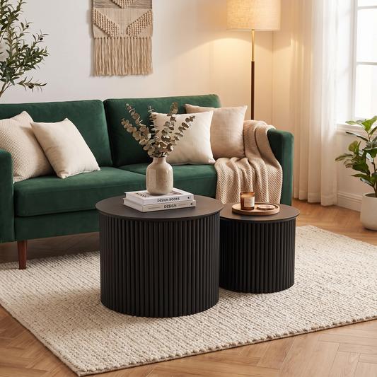 Fluted Round Nesting Coffee Table Set of 2 in living room