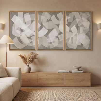 Abstract Geometric Framed Canvas Set mounted on wall