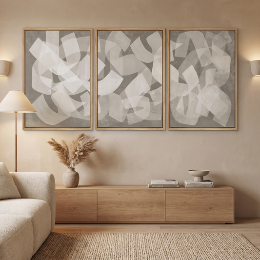Abstract Geometric Framed Canvas Set mounted on wall