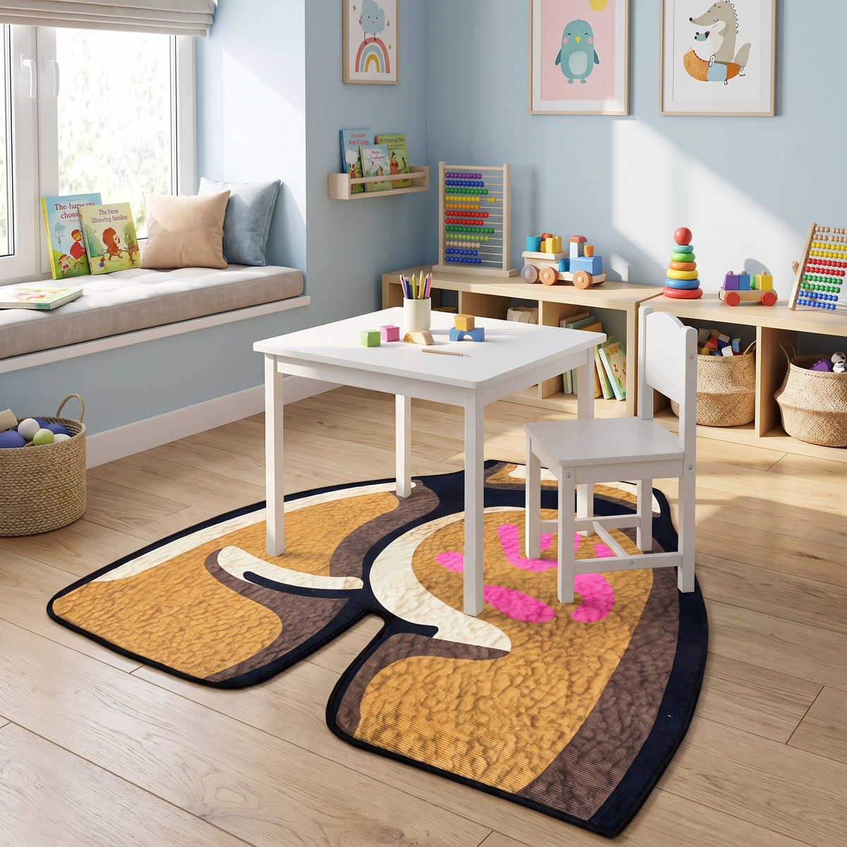Irregular Cartoon Print Area Rug in kids bedroom