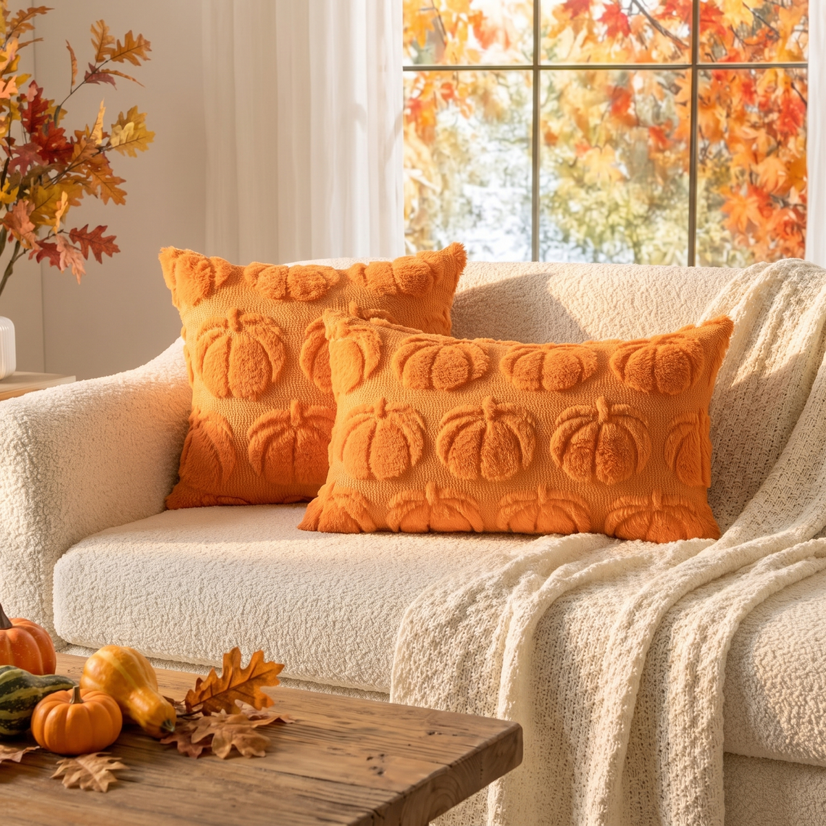 Pumpkin Fall Throw Pillow Covers on sofa