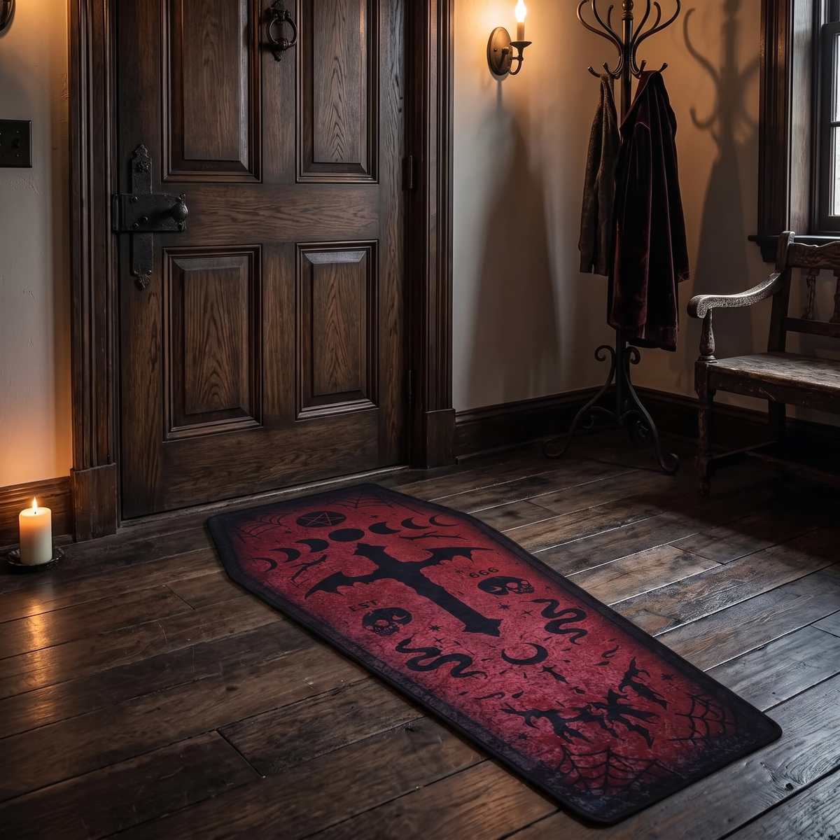 Gothic Skull Cross Reflective Floor Mat at entryway