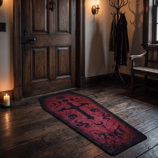 Gothic Skull Cross Reflective Floor Mat at entryway