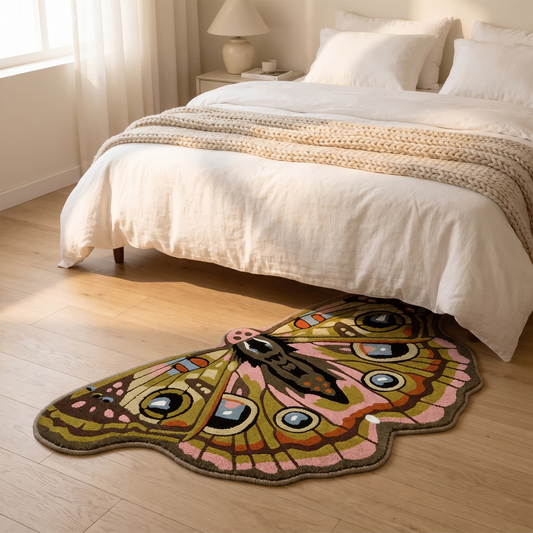 Butterfly and Moth Irregular Velvet Bedside Rug