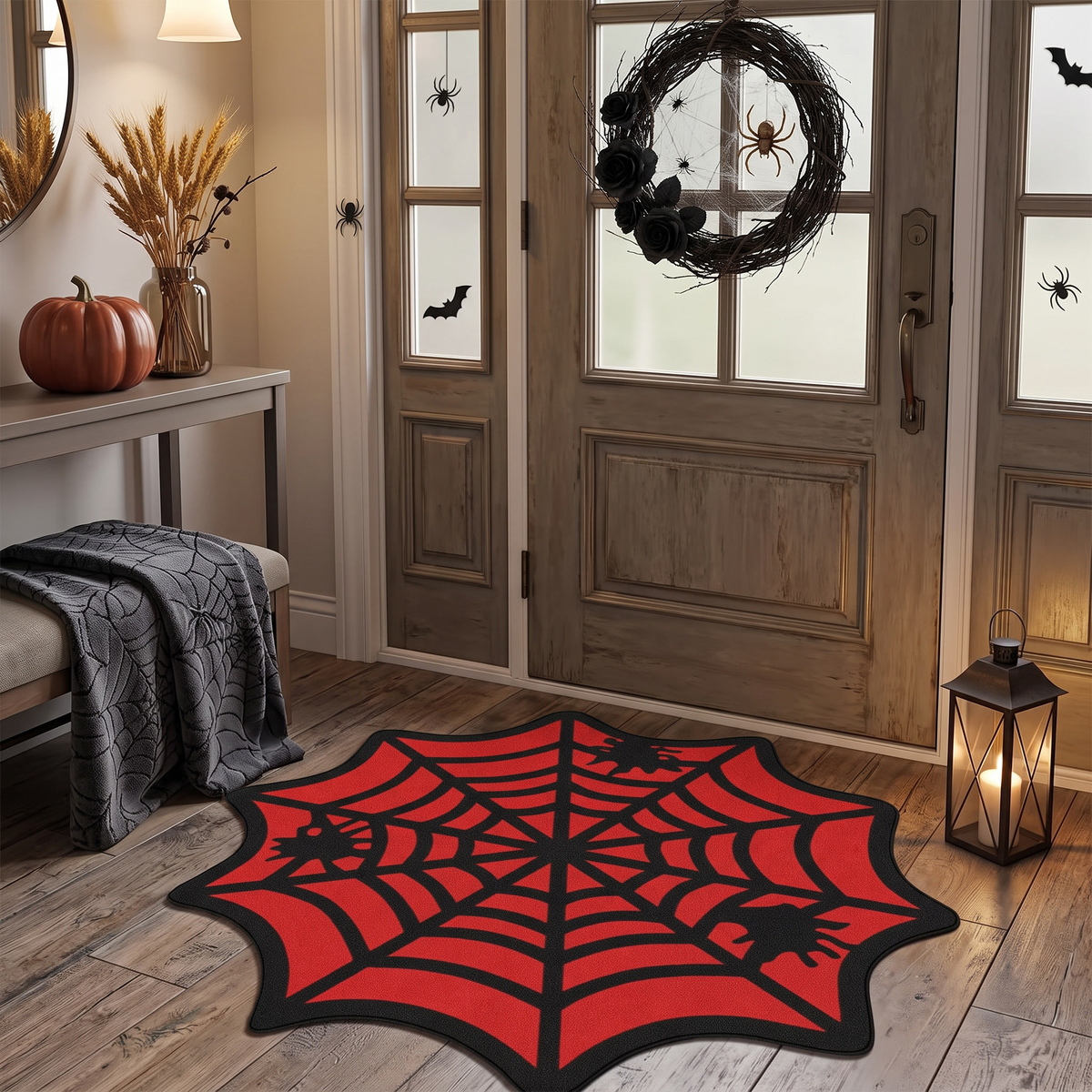 Spider Web Halloween Non-Slip Rug at entryway