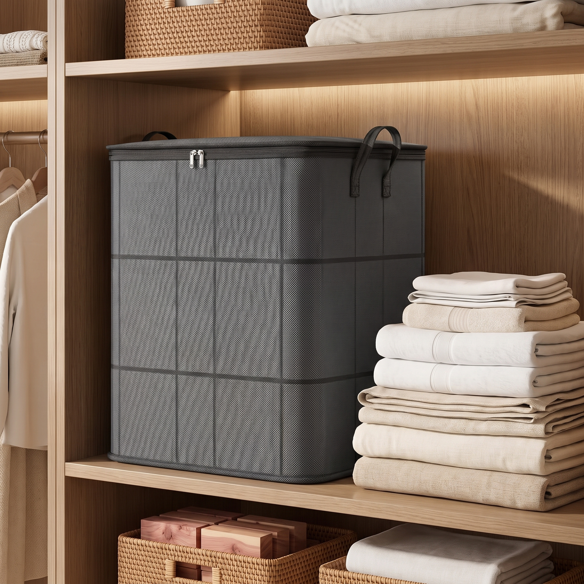 Zippered Fabric Storage Bag for Bedding and Linens
