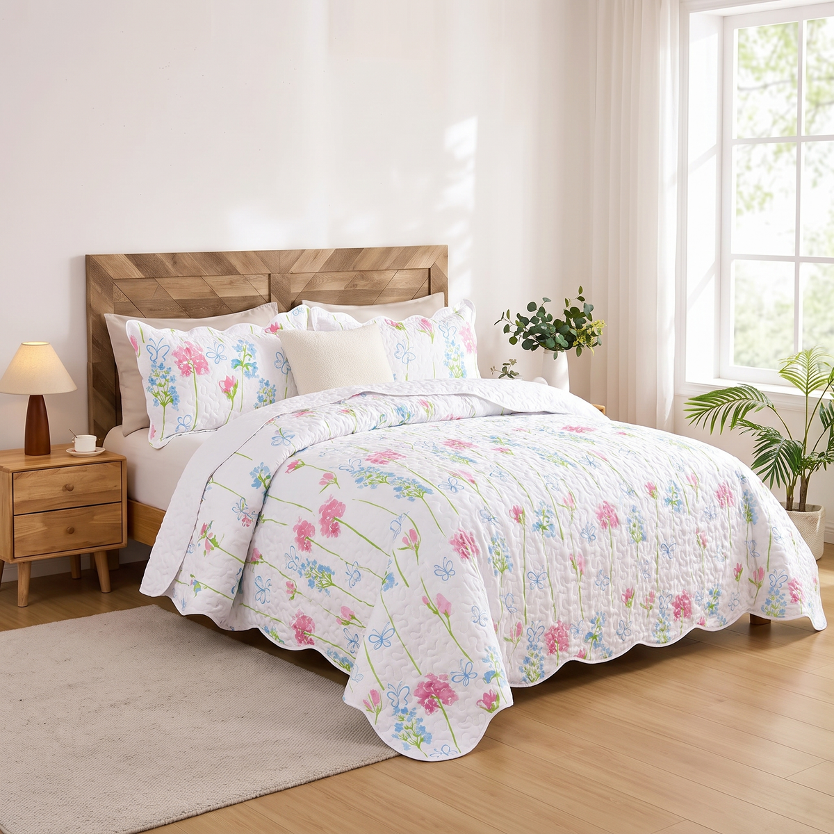 Floral Quilted Bedspread Set, 3 Piece