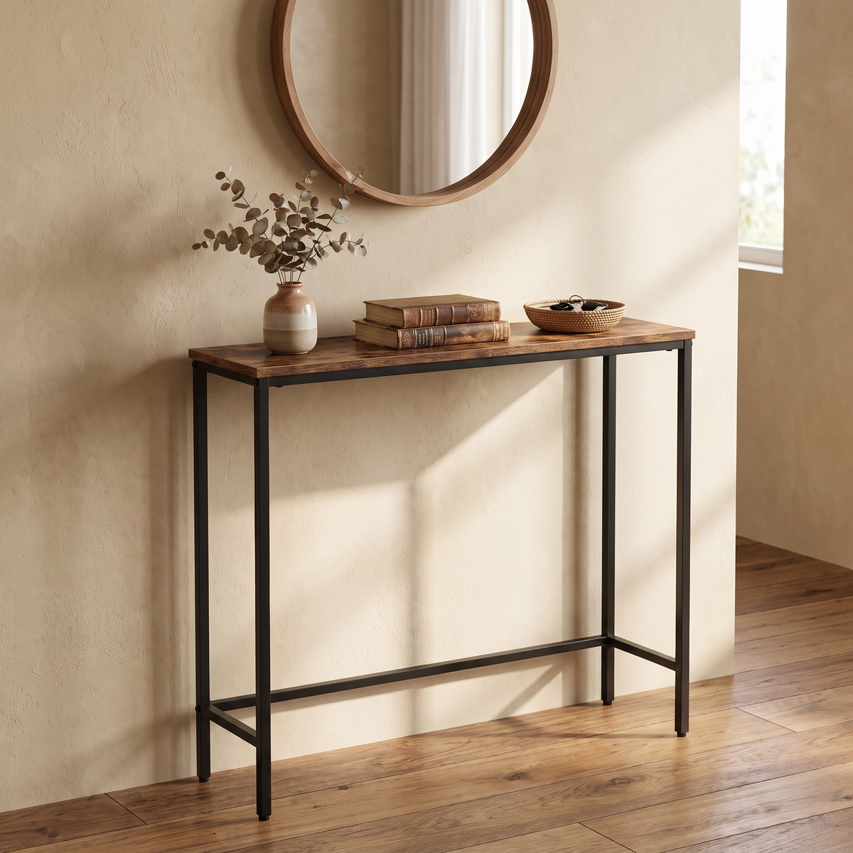 Rustic Brown and Black Console Table, 29.5 in