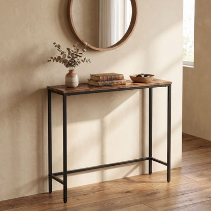 Rustic Brown and Black Console Table, 29.5 in