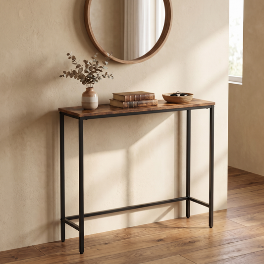 Rustic Brown and Black Console Table, 29.5 in