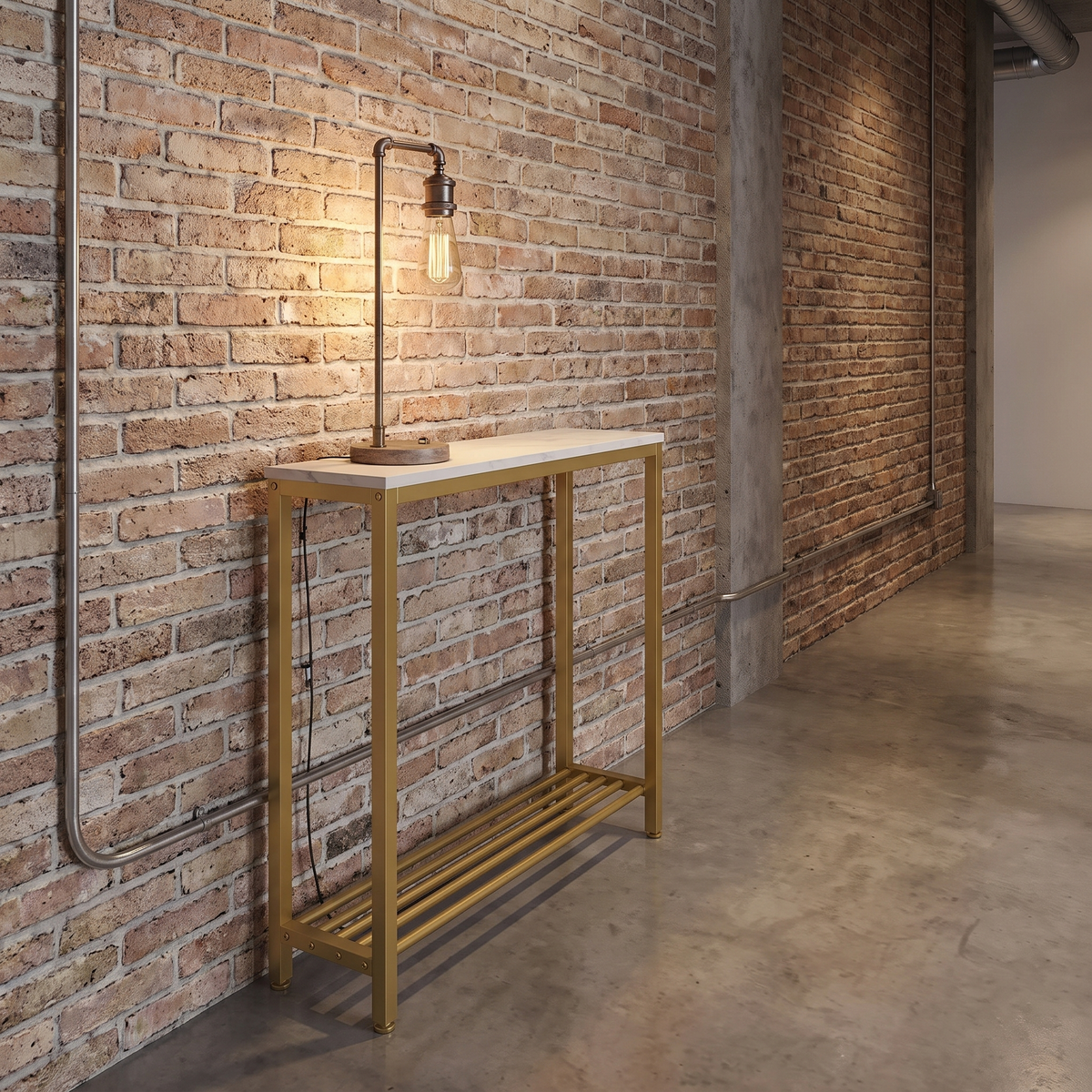 Narrow 2-Tier Industrial Console Table