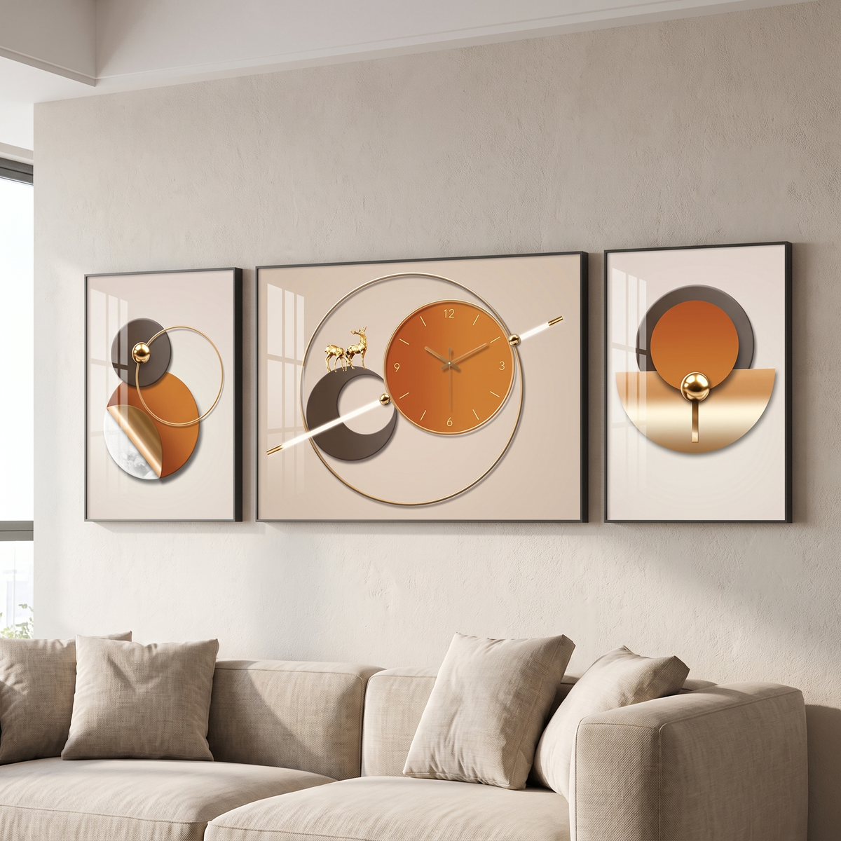 Geometric Print Silent Wall Clock Set, 3 Piece