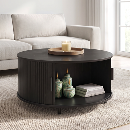 Round Fluted Coffee Table with Hidden Storage, 31.5 in