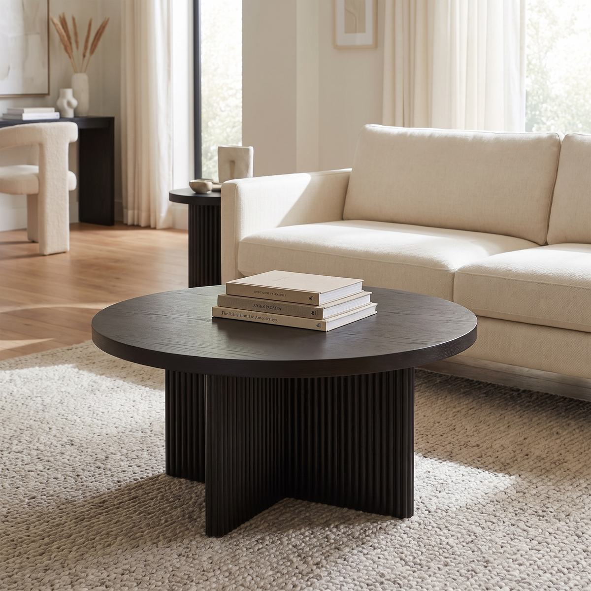 Lillian Fluted Round Coffee Table, Black