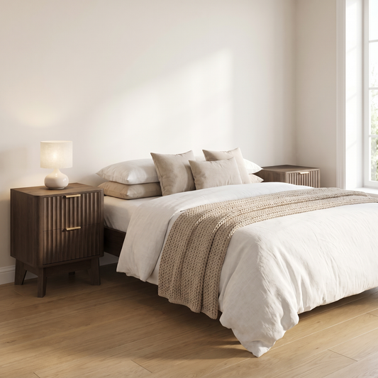 Fluted Nightstand Set of 2, Walnut