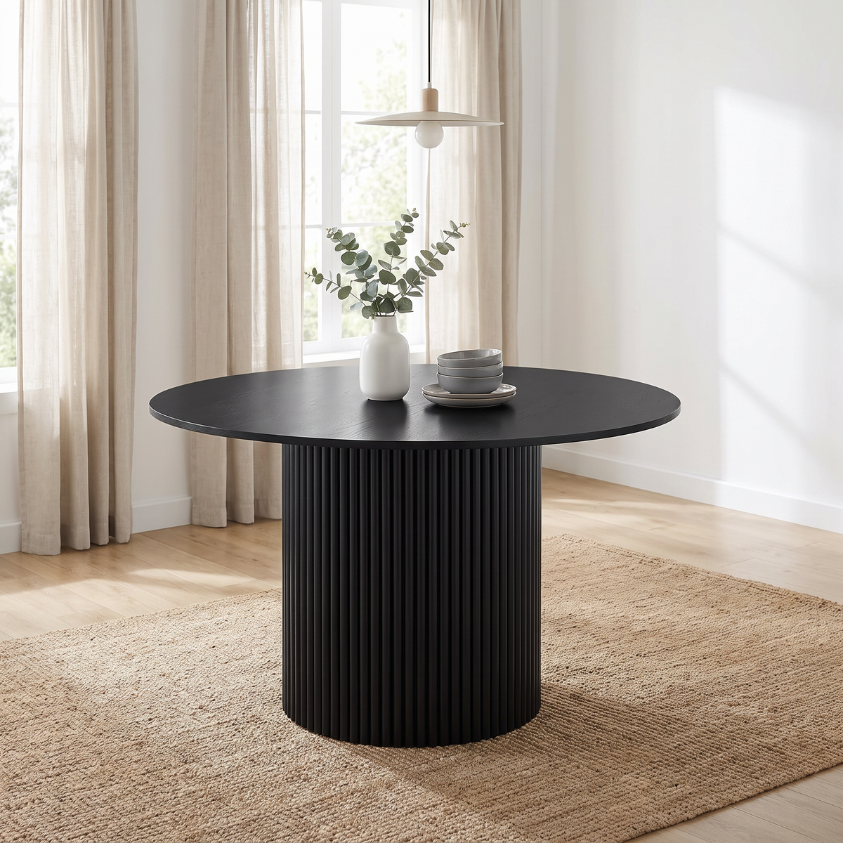 Henriet Round Pedestal Dining Table, 48 in, Black