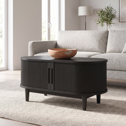 Oval Fluted Tambour Door Coffee Table, Black
