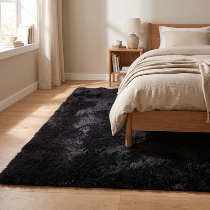 Black Fluffy Shag Area Rug, 2 x 4 ft
