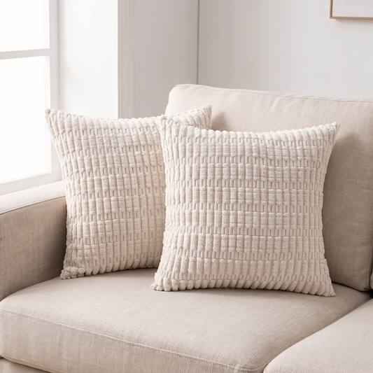 Striped Corduroy Throw Pillow Covers, Cream, Set of 2