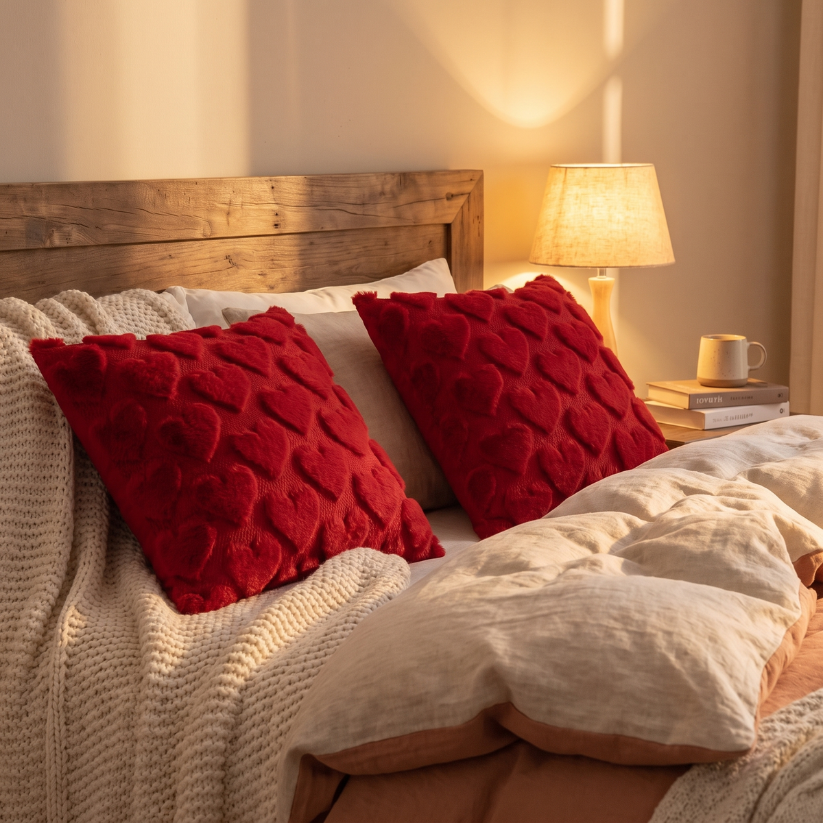 Red Heart Faux Fur Throw Pillow Covers, Set of 2
