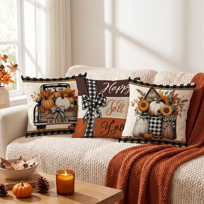 Thanksgiving Truck and Pumpkin Cushion Covers, Set of 4