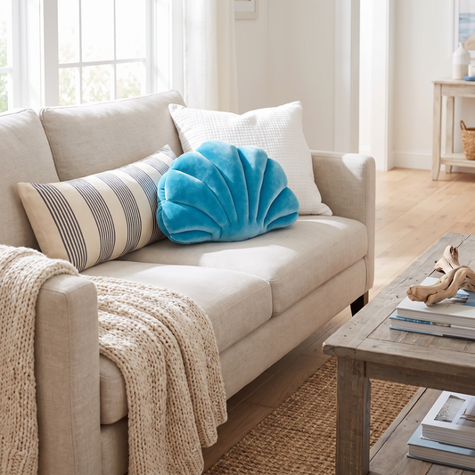 Velvet Seashell Decorative Pillow, Blue