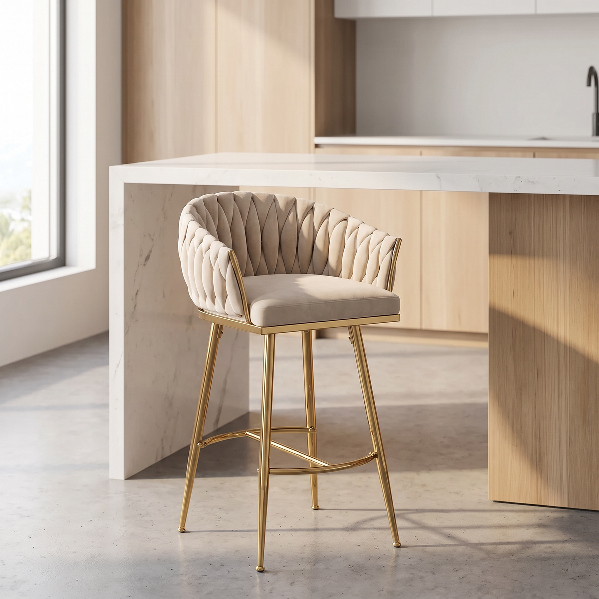 Adjustable Velvet Counter Stool, 26 in, Beige