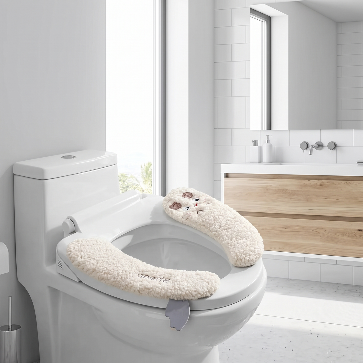 Padded Toilet Seat Cover Set, Beige