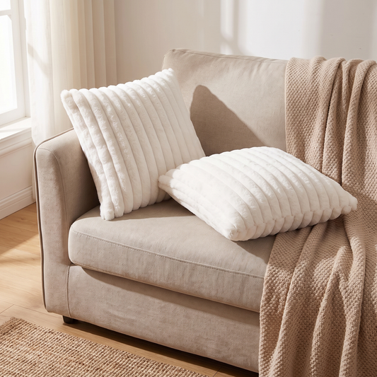 Faux Fur Throw Pillow Covers, Cream, 18 x 18 in, Set of 2