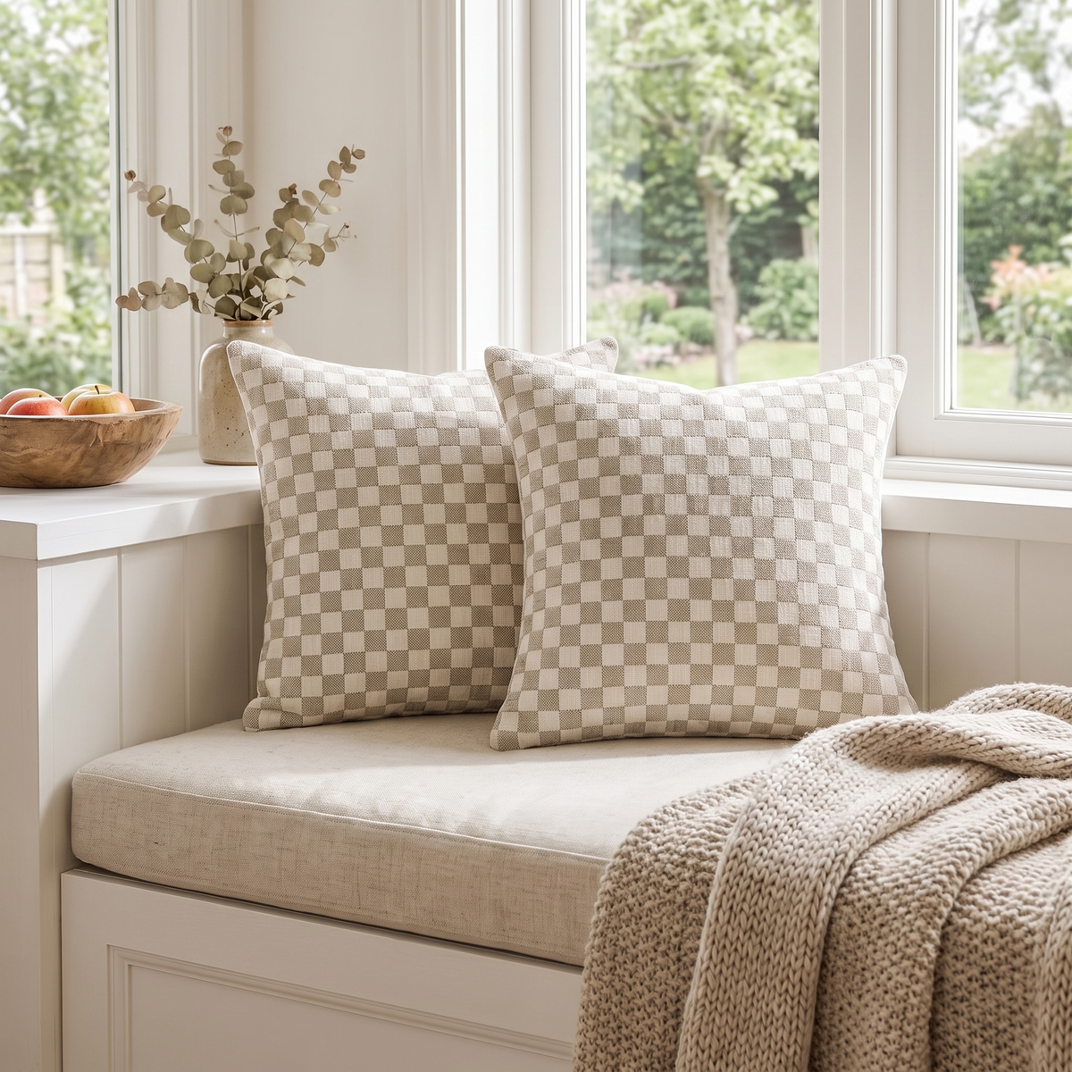 Cream Gingham Cushion Covers, Set of 2