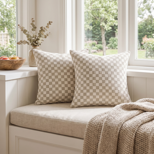 Cream Gingham Cushion Covers, Set of 2
