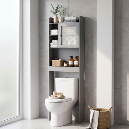 Over-the-Toilet Storage Shelf Cabinet, Grey