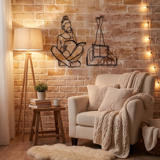 Reading Girl and Book Metal Wall Art, 2 Piece Set