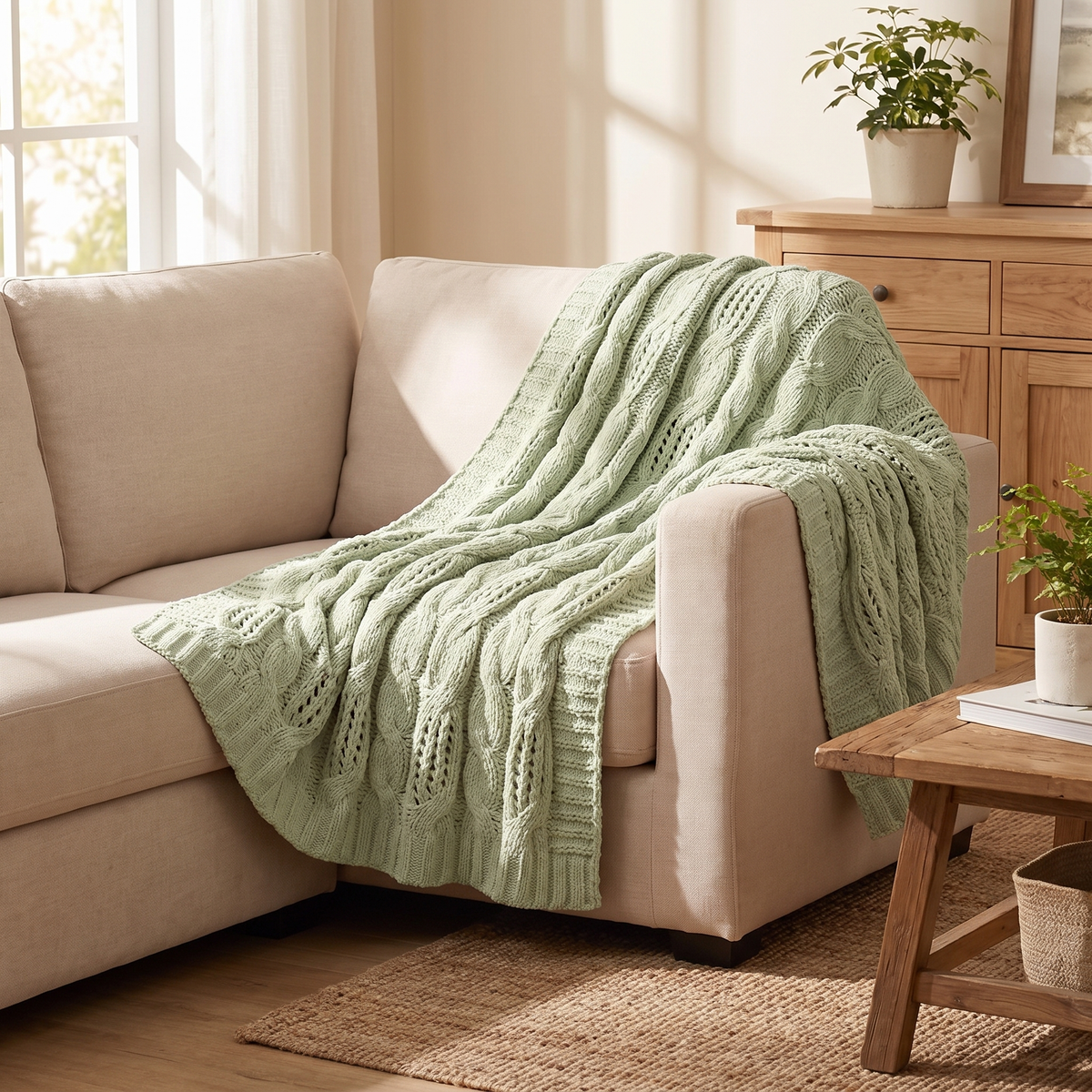 Cable Knit Chenille Chunky Throw Blanket, 50 x 60 in