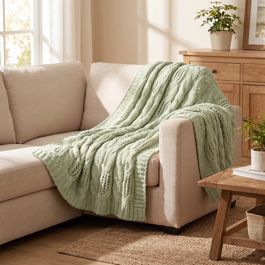 Cable Knit Chenille Chunky Throw Blanket, 50 x 60 in