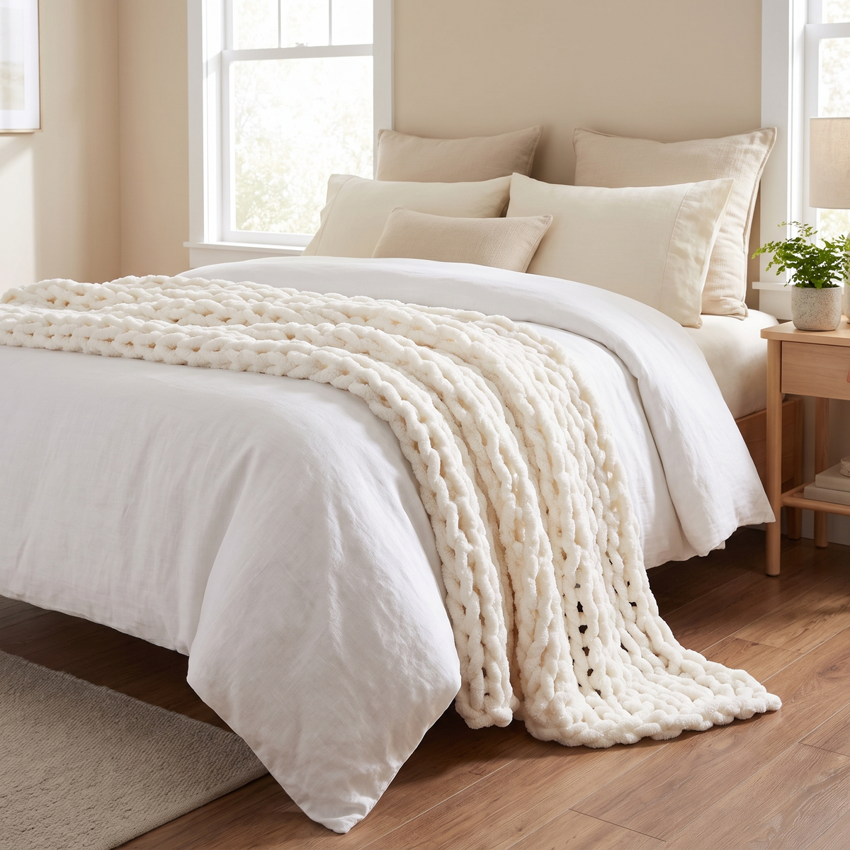 Chunky Knit Throw Blanket, 50 x 60 in, Ivory
