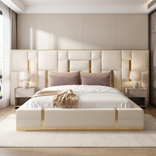 Modern Upholstered Bed Frame with Padded Headboard