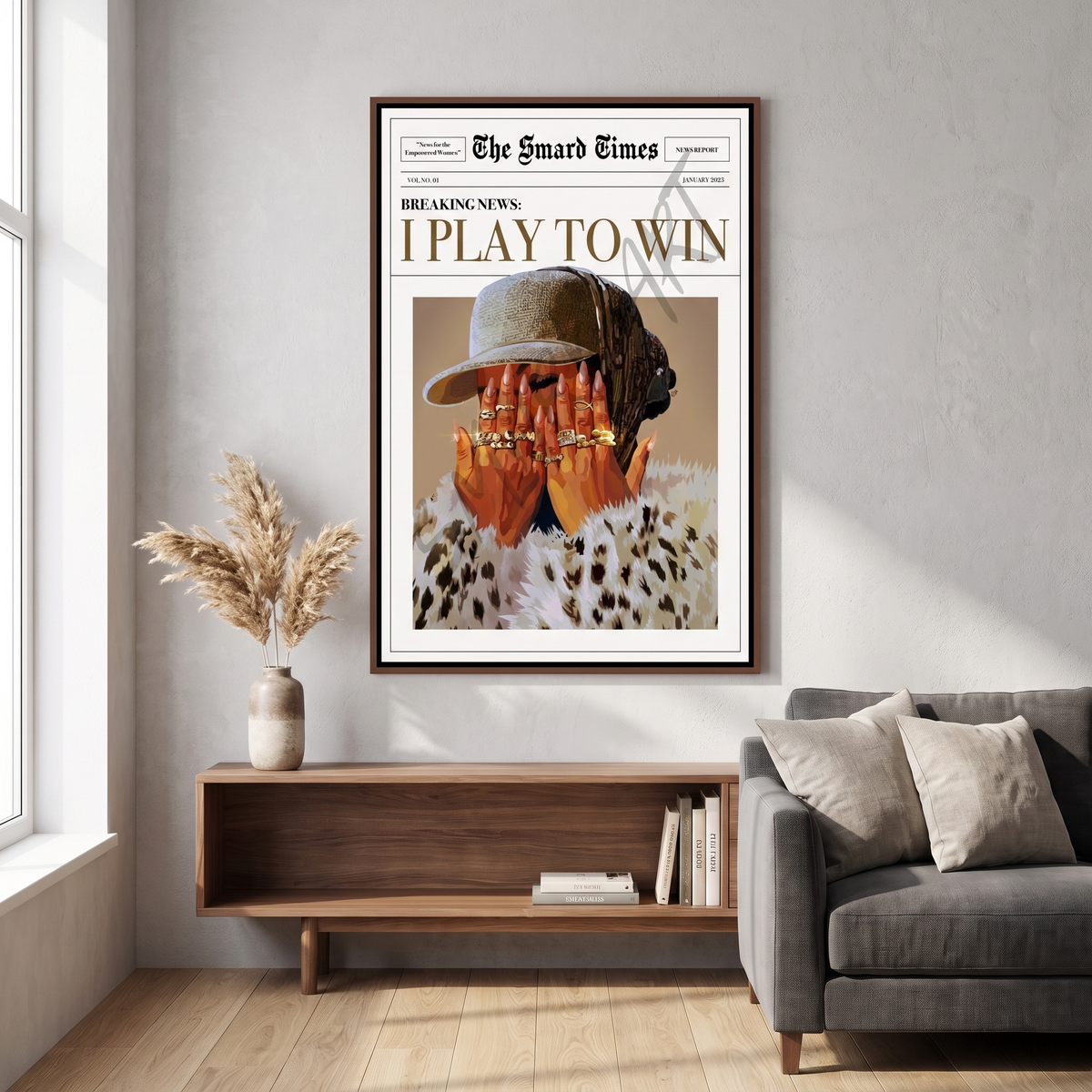 I Play to Win Abstract Face Canvas Print in a living room