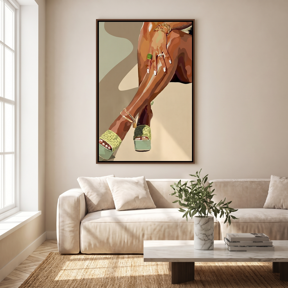 Elegant Black Abstract Canvas Wall Art Print in a living room