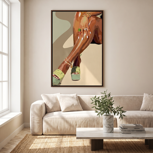 Elegant Black Abstract Canvas Wall Art Print in a living room