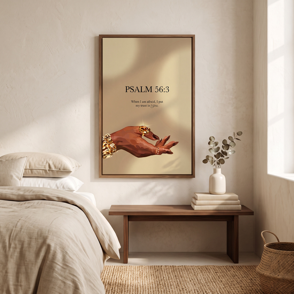 Psalm 56:3 Black Typography Canvas Print in a bedroom