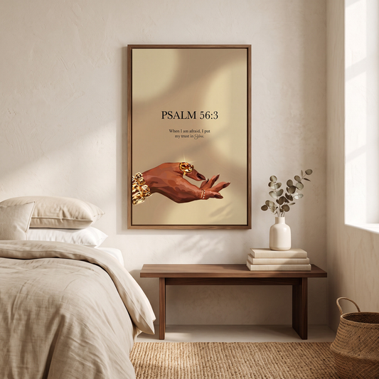 Psalm 56:3 Black Typography Canvas Print in a bedroom