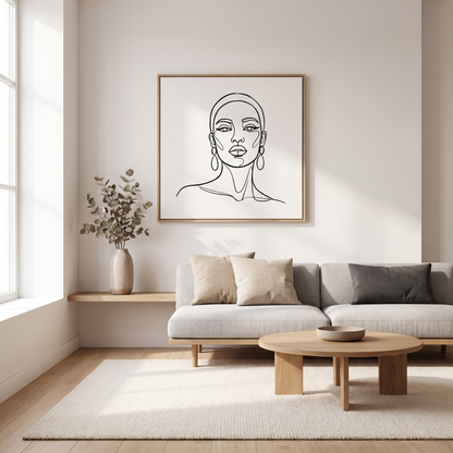 Black Abstract Line Art Canvas Print in a modern living room