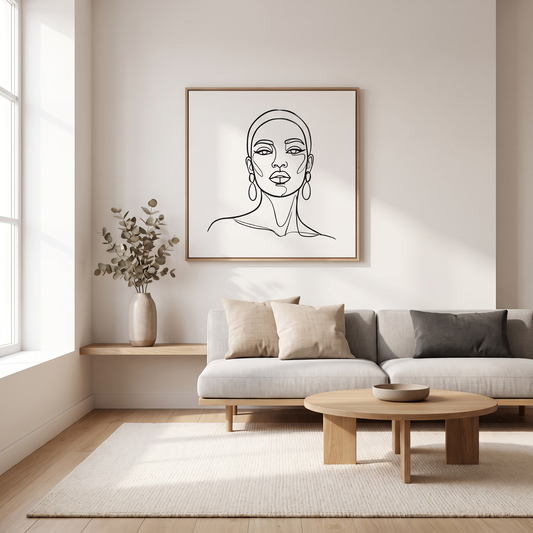 Black Abstract Line Art Canvas Print in a modern living room